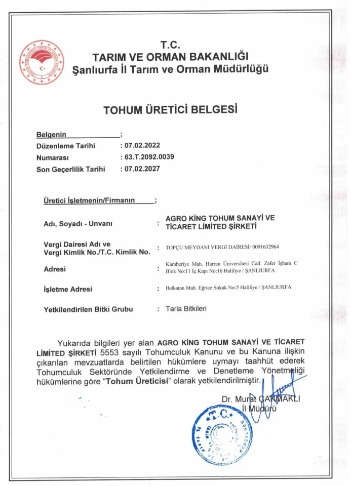Tohum Üretici Belgesi